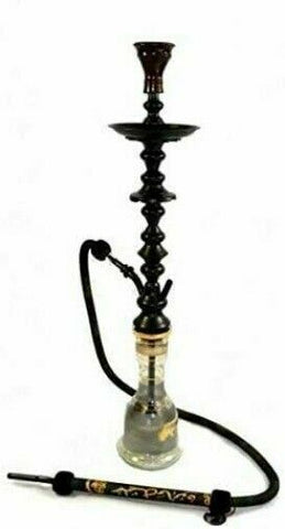 KHALIL MAAMOON Black Shareef 34” Complete Hookah Set: Single Hose Shisha Pipe